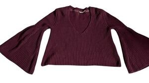FP Free People Damsel knit Dramatic Bell Sleeve Sweater Burgundy Red Size XS